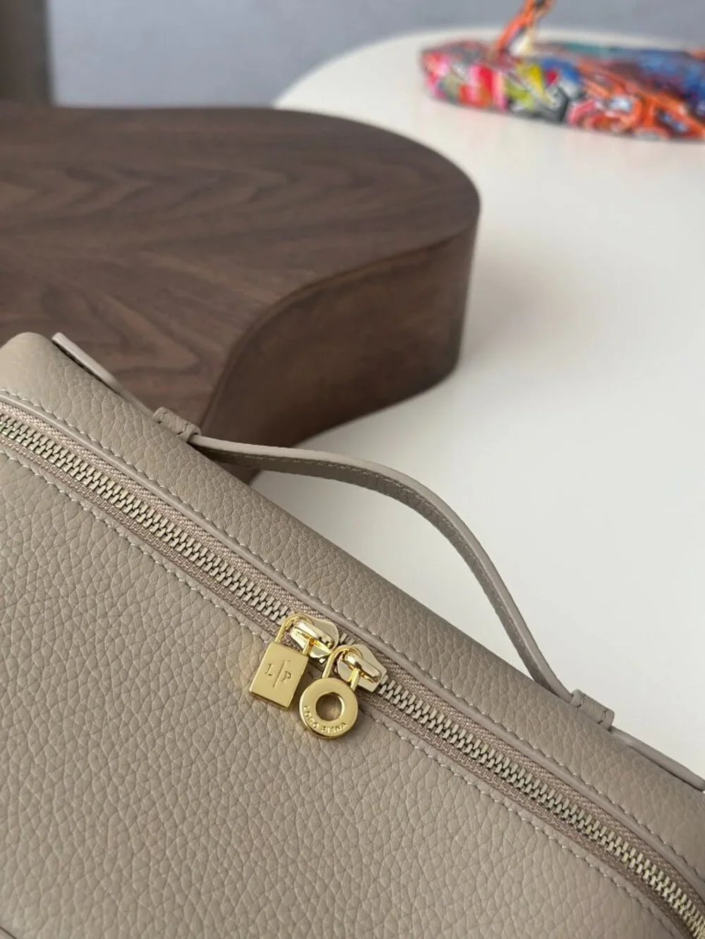 Loro Piana Extra Pocket L19 Leather Pouch Bag Beige Gold HW